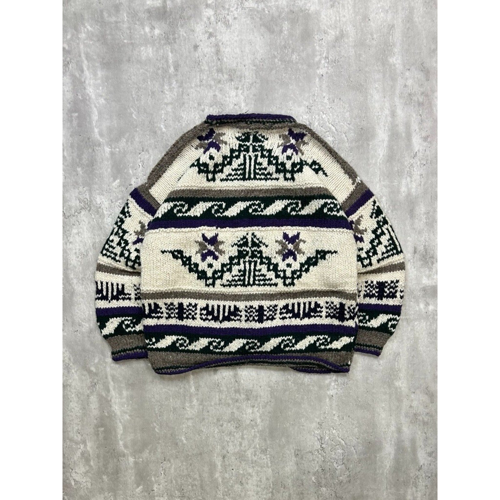 Vintage 80s/90s Rey Wear Geometric Print Cardigan Knit Sweater Size Large