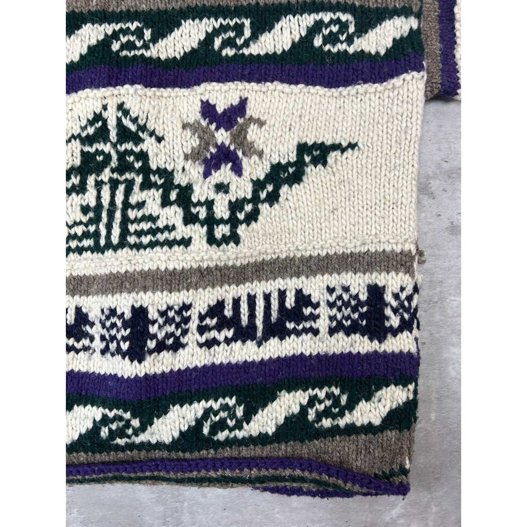 Vintage 80s/90s Rey Wear Geometric Print Cardigan Knit Sweater Size Large