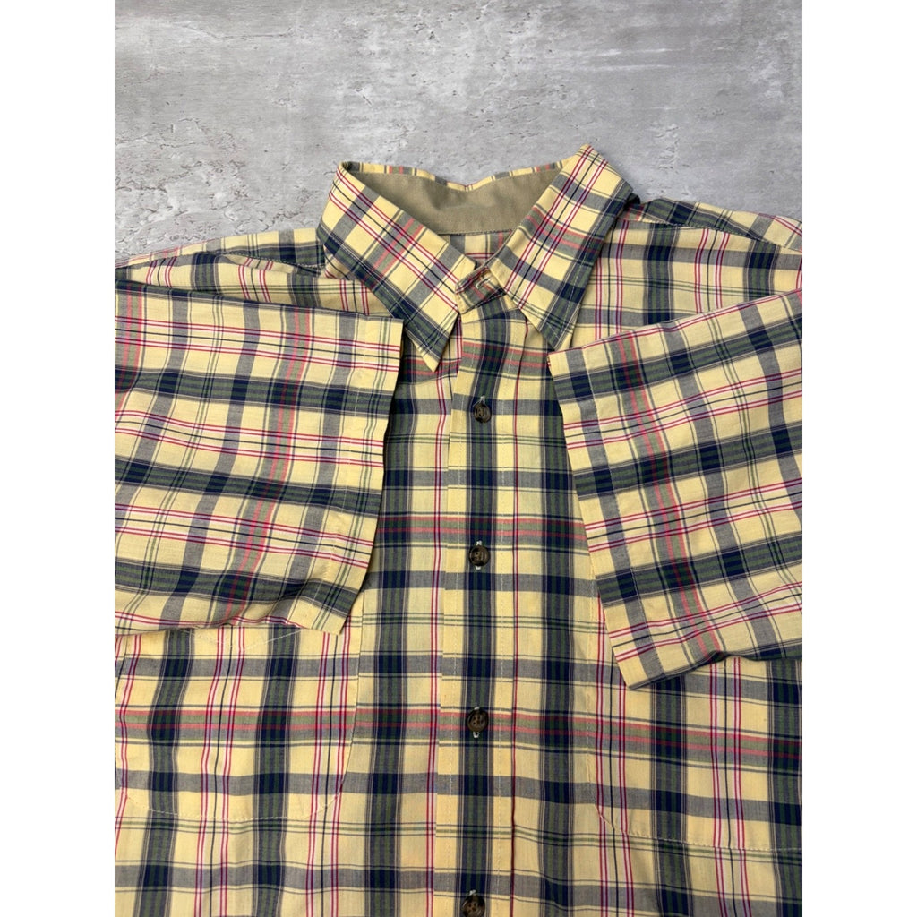Vintage Van Huesen Plaid Single Pocket Cropped Button Up Shirt Size Medium