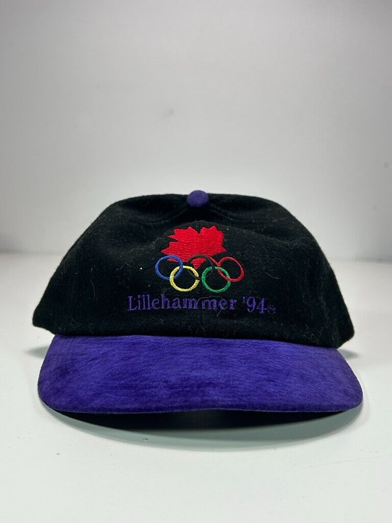 Vintage 1994 Lillehammer Olympics Embroidered Logo Strapback Hat OSFA Black