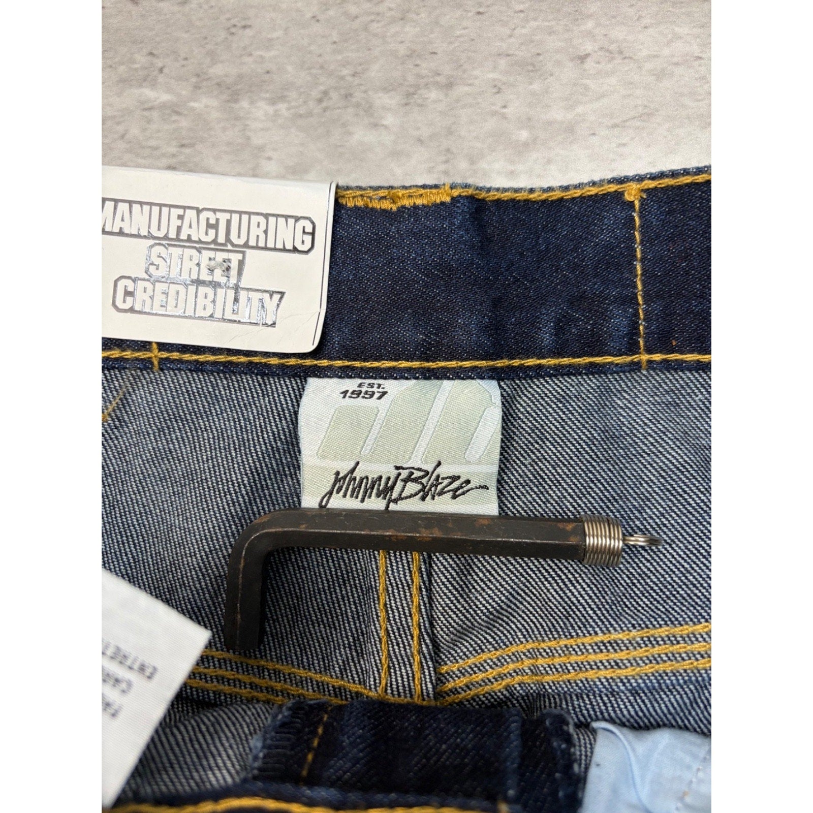 Vintage Y2K Womens Johnny Blaze Embroidered Dark Wash Denim Pants Size 28x29