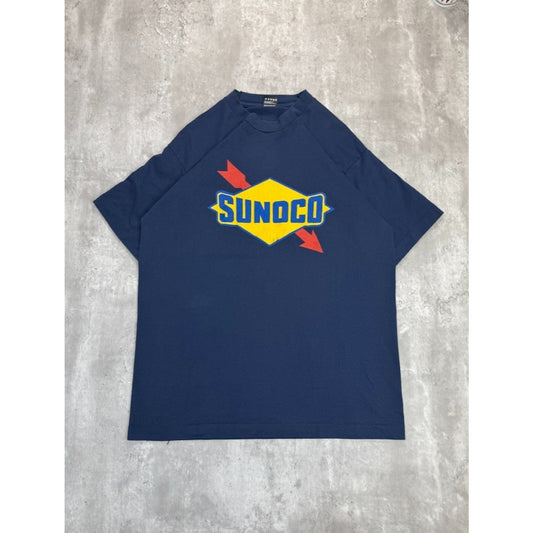 Vintage 90s Sunoco Fuel Graphic Spellout Logo T-Shirt Size XL Blue