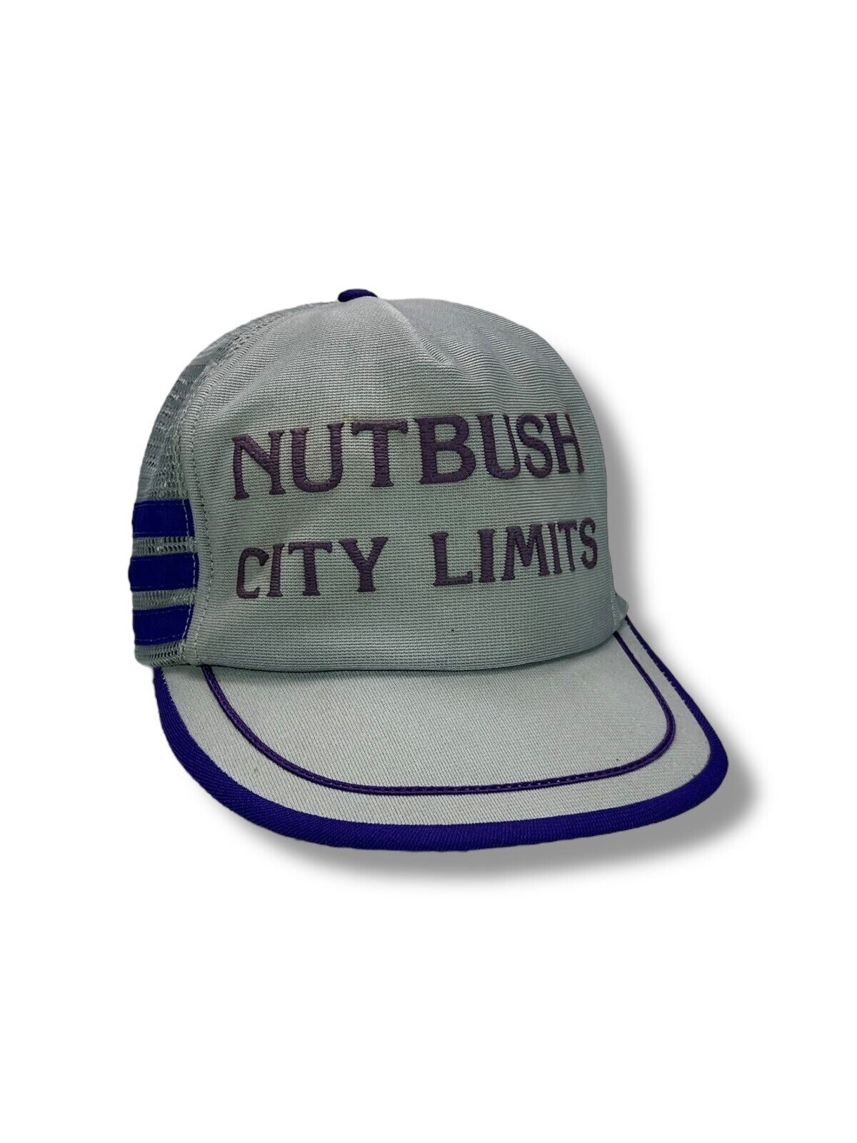 Vintage 80s Nutbush City limits Three Stripe Spell Out Trucker Snapback Hat OSFA