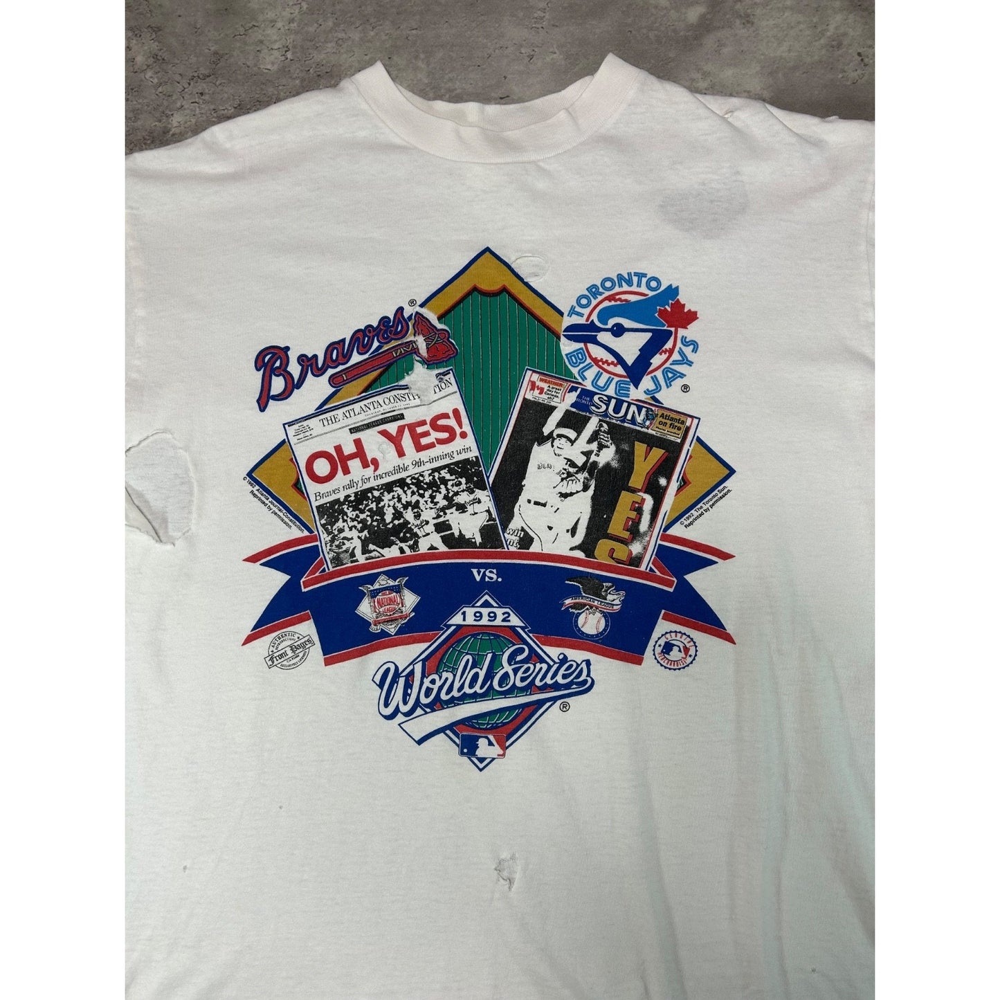 Vintage 1992 Toronto Blue Jays Vs Atlanta Braves MLB World Series T-Shirt Sz XL