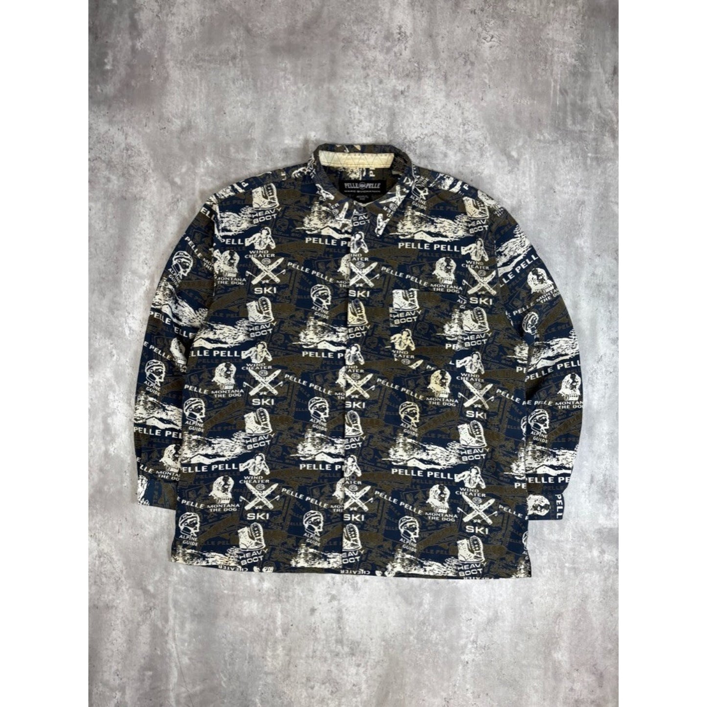 Vintage Y2K Pelle Pelle Ski All Over Print Long Sleeve Button Up Shirt Size XXL