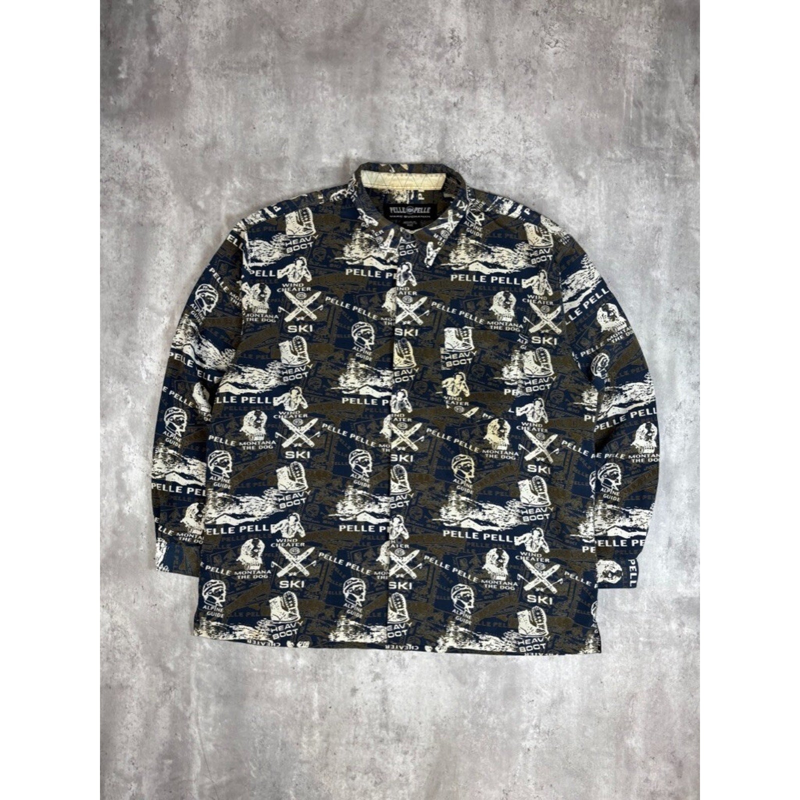 Vintage Y2K Pelle Pelle Ski All Over Print Long Sleeve Button Up Shirt Size XXL