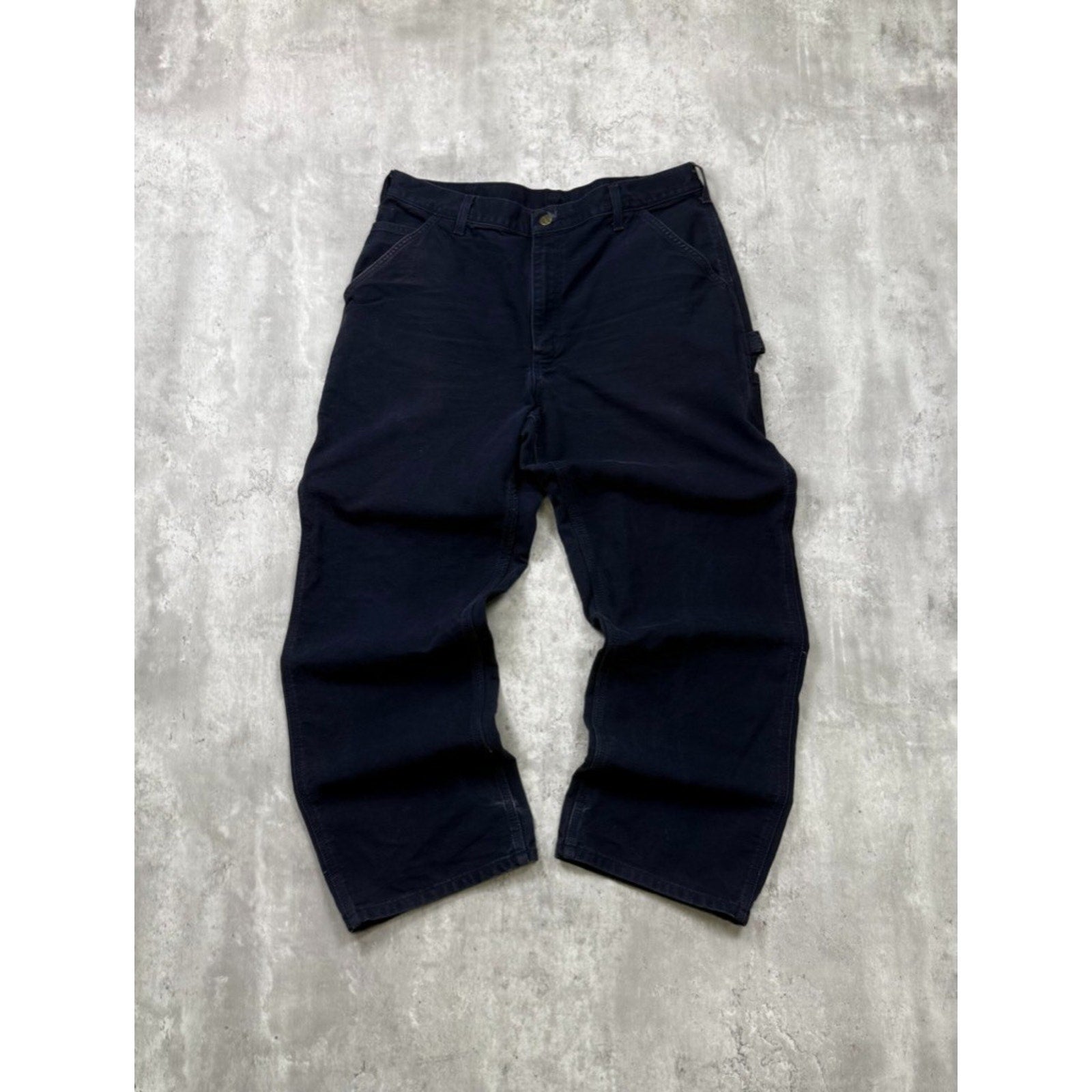 Vintage Carhartt Canvas Workwear Navy Blue Carpenter Pants Size 35