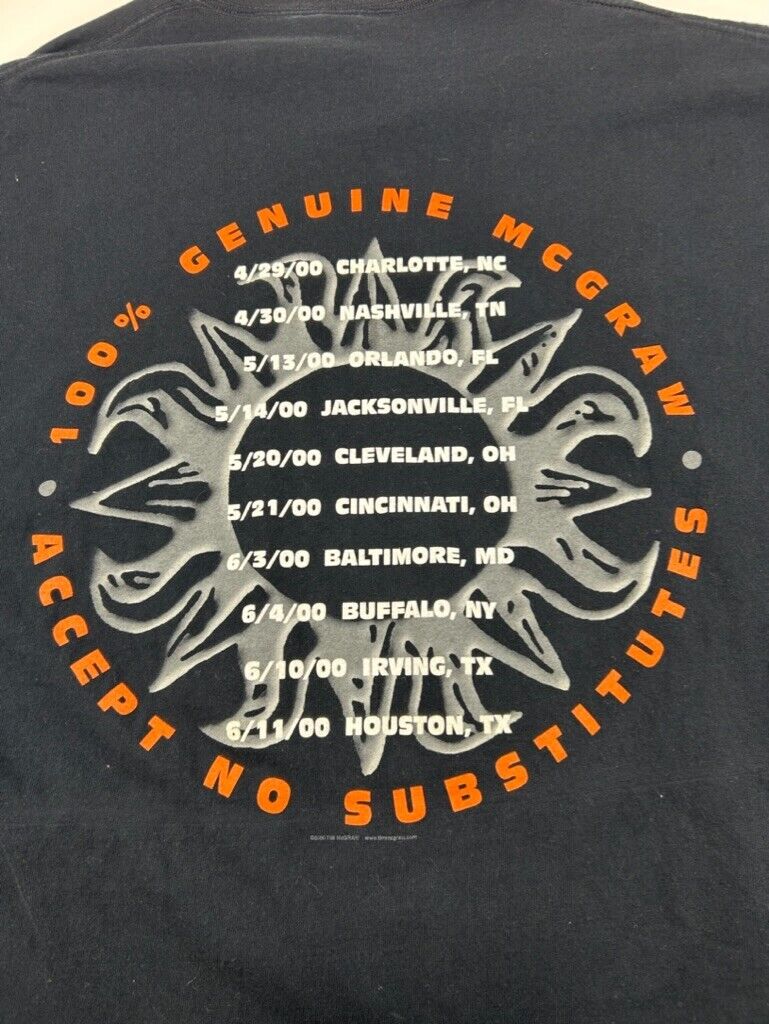 Vintage 2000 Tim McGraw Accept No Substitutes Country Music Tour T-Shirt Size XL