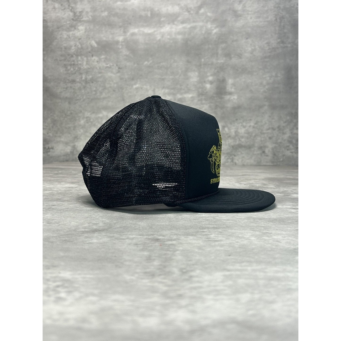 Vintage 80s Syracuse Supply Co. CAT Graphic Trucker Snapback Hat OSFA