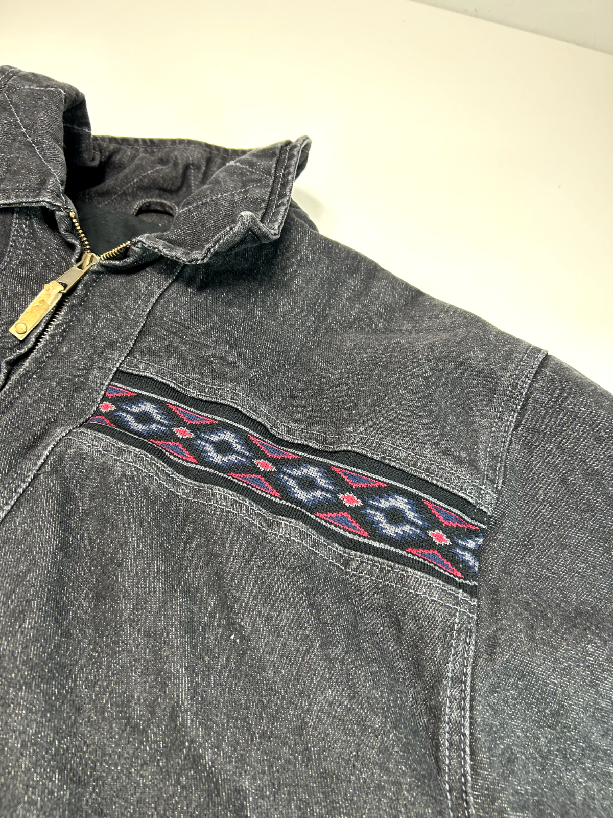 Canon Guide Insulated Aztec Print Bomber Black Denim Jacket Size 2XL