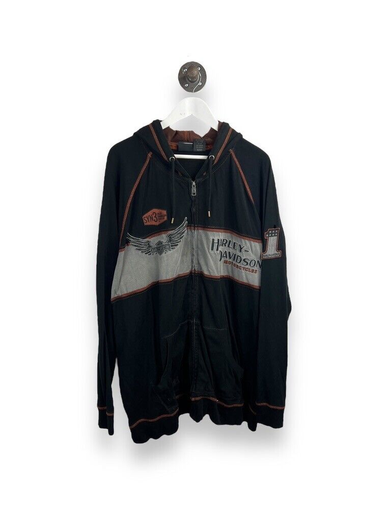 Harley Davidson Embroidered Spellout Logo Full Zip Hooded Sweatshirt Size 3XL