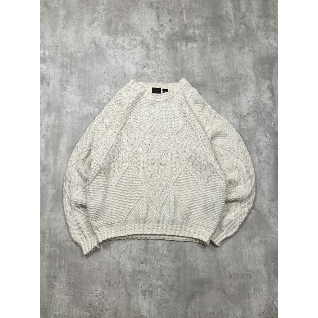 Vintage 90s Structure Pullover Textured Beige Knit Sweater Size Large