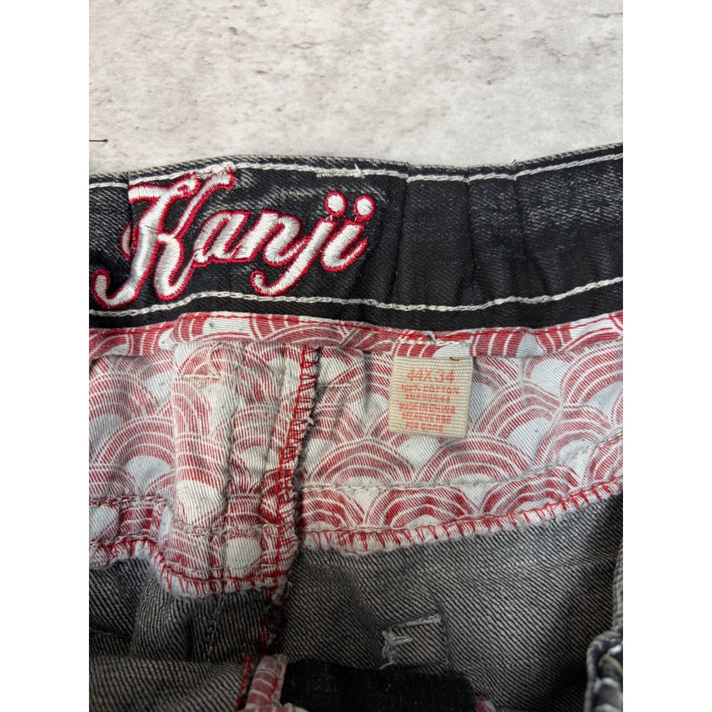 Vintage Y2K Kanii Embroidered Dragon Baggy Fit Black Denim Pants Size 41