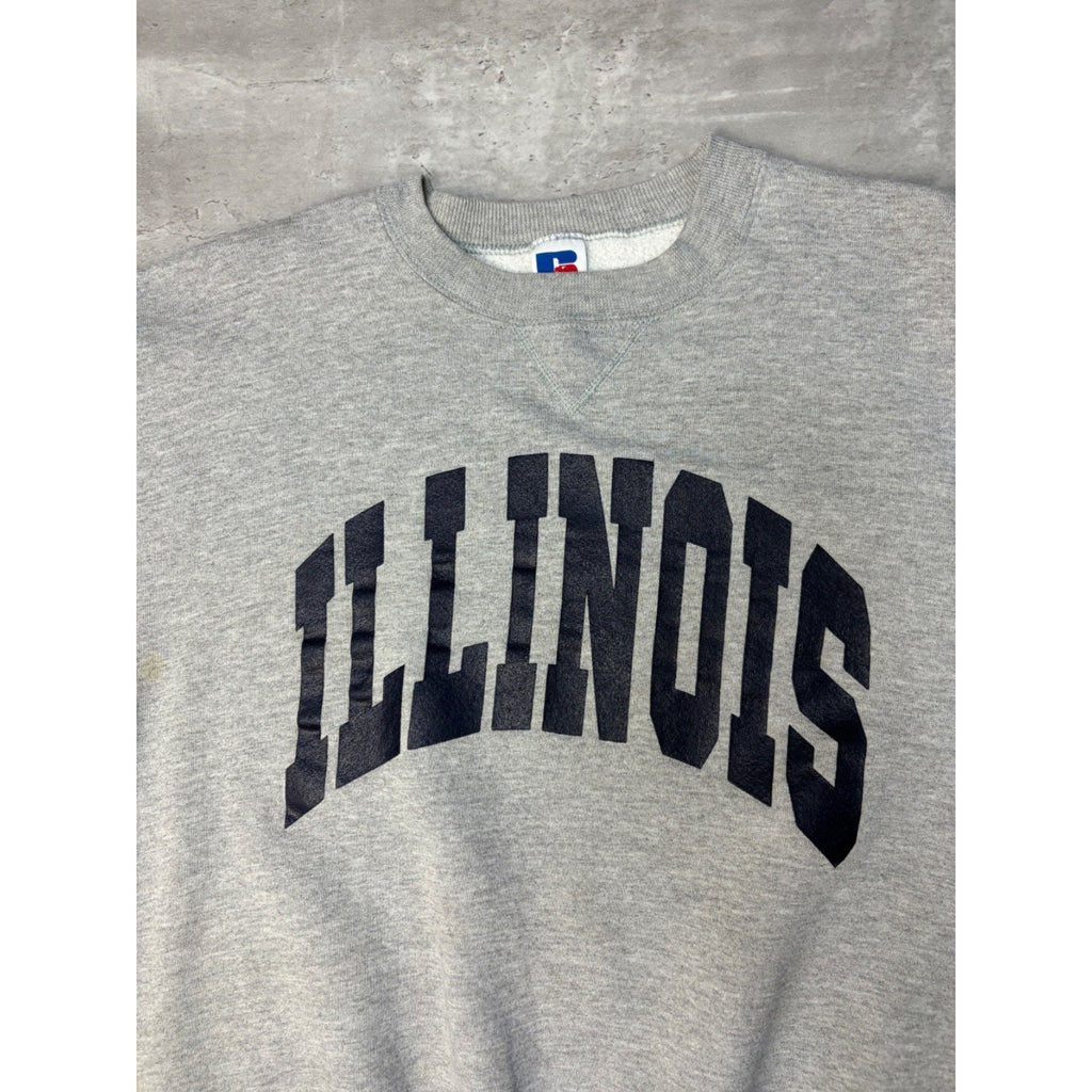 Vintage Illinois Fighting Illini NCAA Arc Spellout Graphic Sweatshirt Size Large
