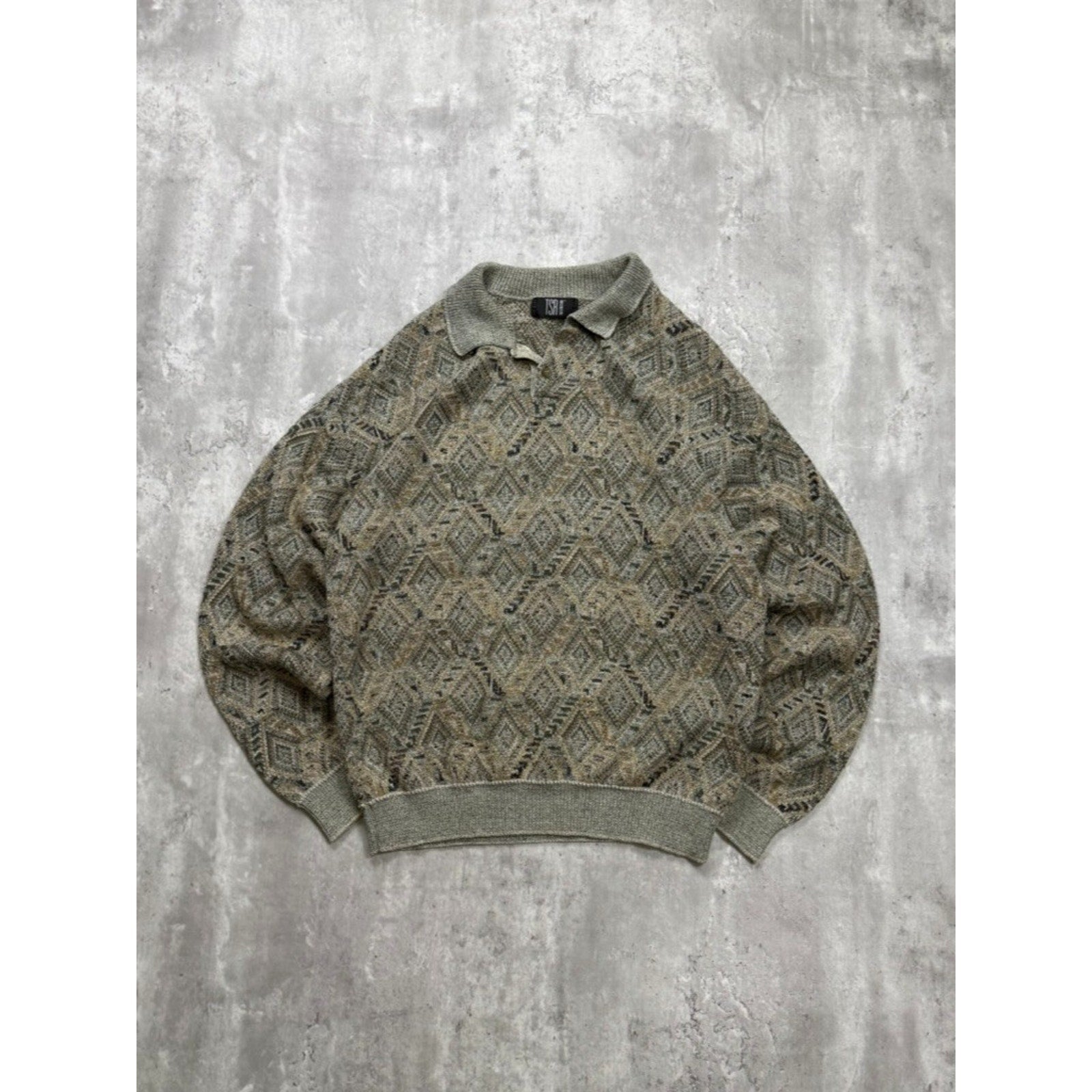 Vintage 90s TSR Diamond Print Collared Pullover Knit Sweater Size XL