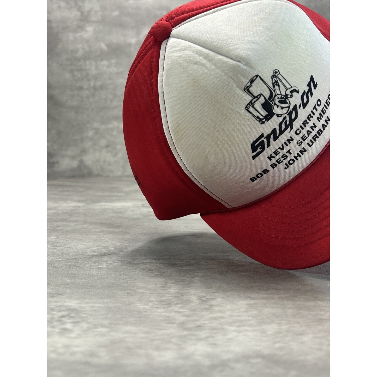 Vintage 90s Snap On Spellout Graphic Foam Two Tone Snapback Hat OSFA