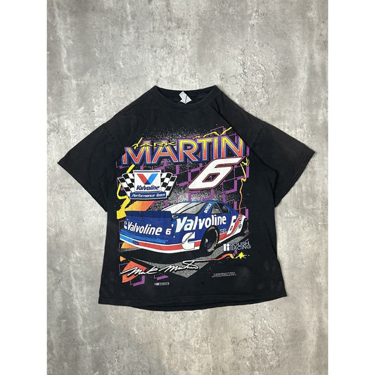 Vintage 90s Mark Martin #6 Nascar Valvoline Big Graphic Race T-Shirt Size Large