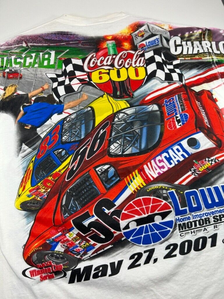 Vintage 2001 Nascar Coca Cola 600 AOP Racing Graphic T-Shirt Size 2XL