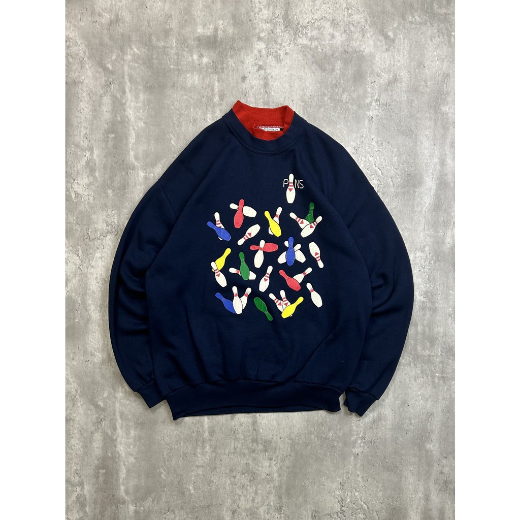 Vintage 90s Bowling Pins Graphic Crewneck Sweatshirt Size 2XL