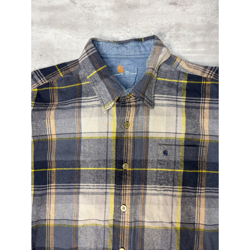 Carhartt Plaid Print Single Pocket Long Sleeve Workwear Button Up Shirt Size 2XL