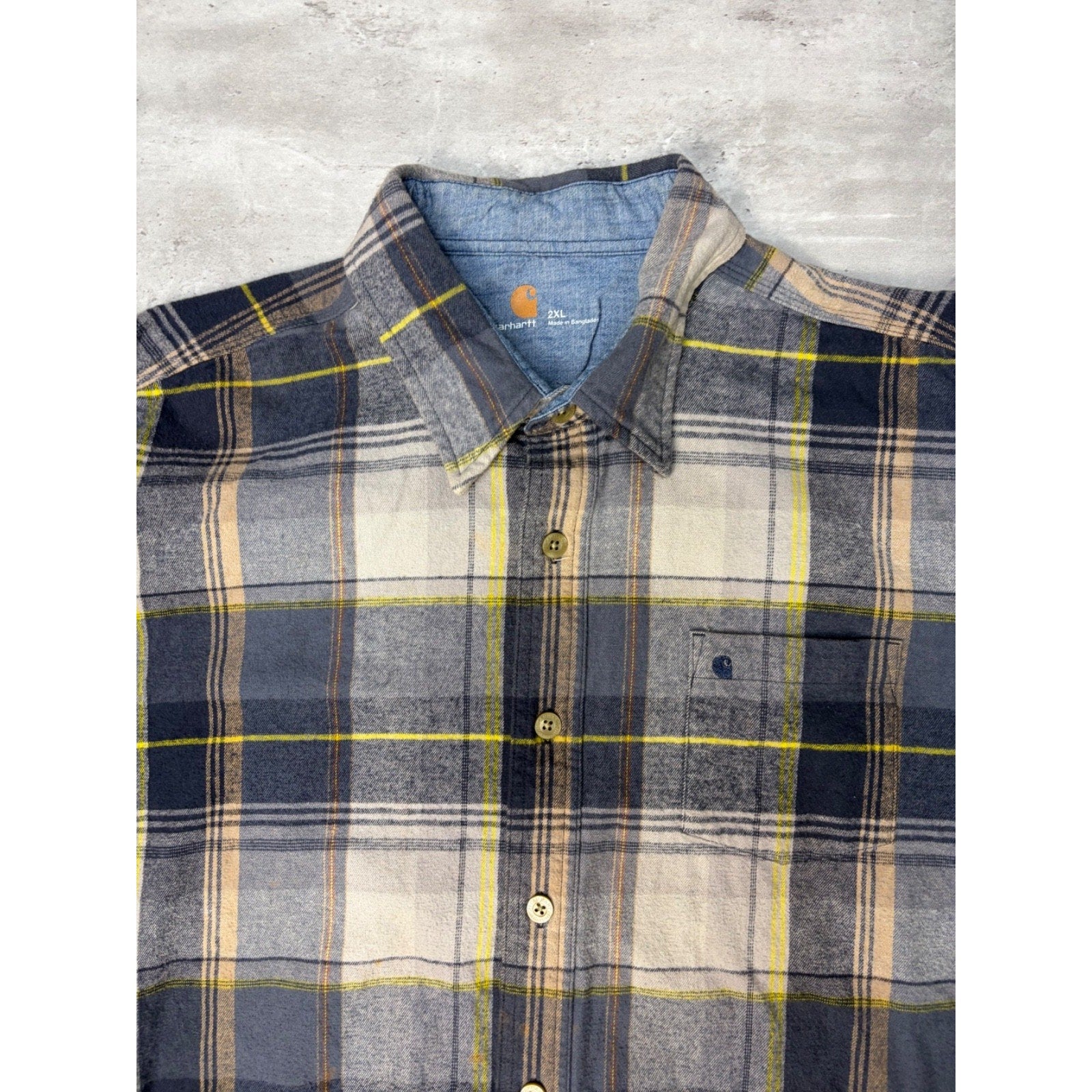 Carhartt Plaid Print Single Pocket Long Sleeve Workwear Button Up Shirt Size 2XL