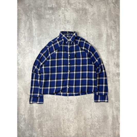 Vintage Chaps Ralph Lauren Plaid Reworked Cropped Button Up Shirt Size Large