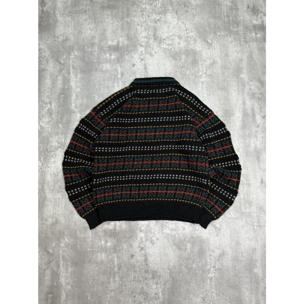 Vintage 90s Robert Bruce Abstract Striped Pullover Knit Sweater Size Medium