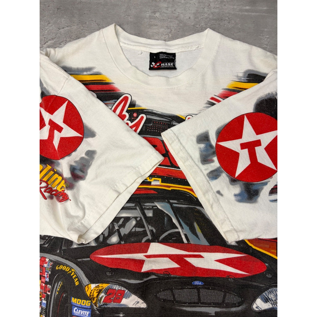 Vintage 90s Ernie Irvan #28 Back In Front All Over Print Nascar T-Shirt Sz Large