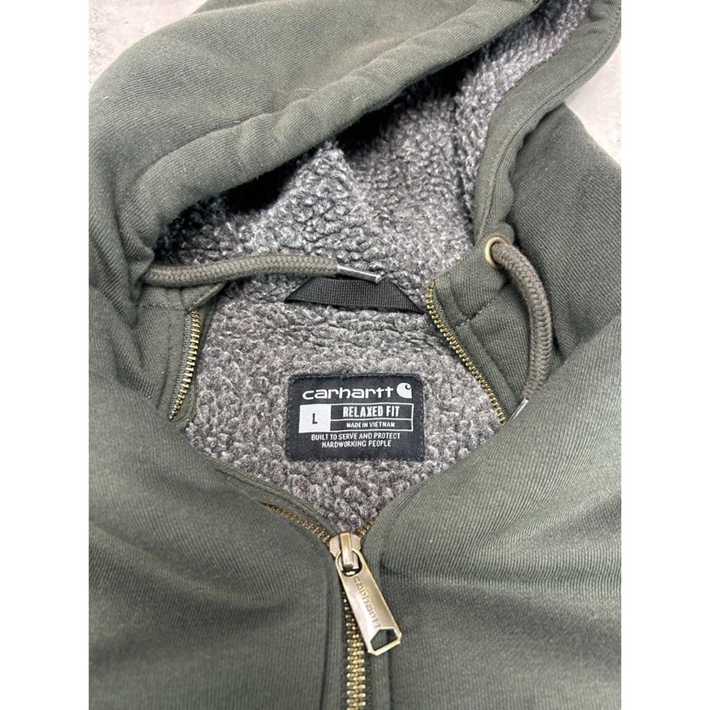 Vintage Carhartt Fleece Lined Workwear Full Zip Hooded Sweatshirt Size Large