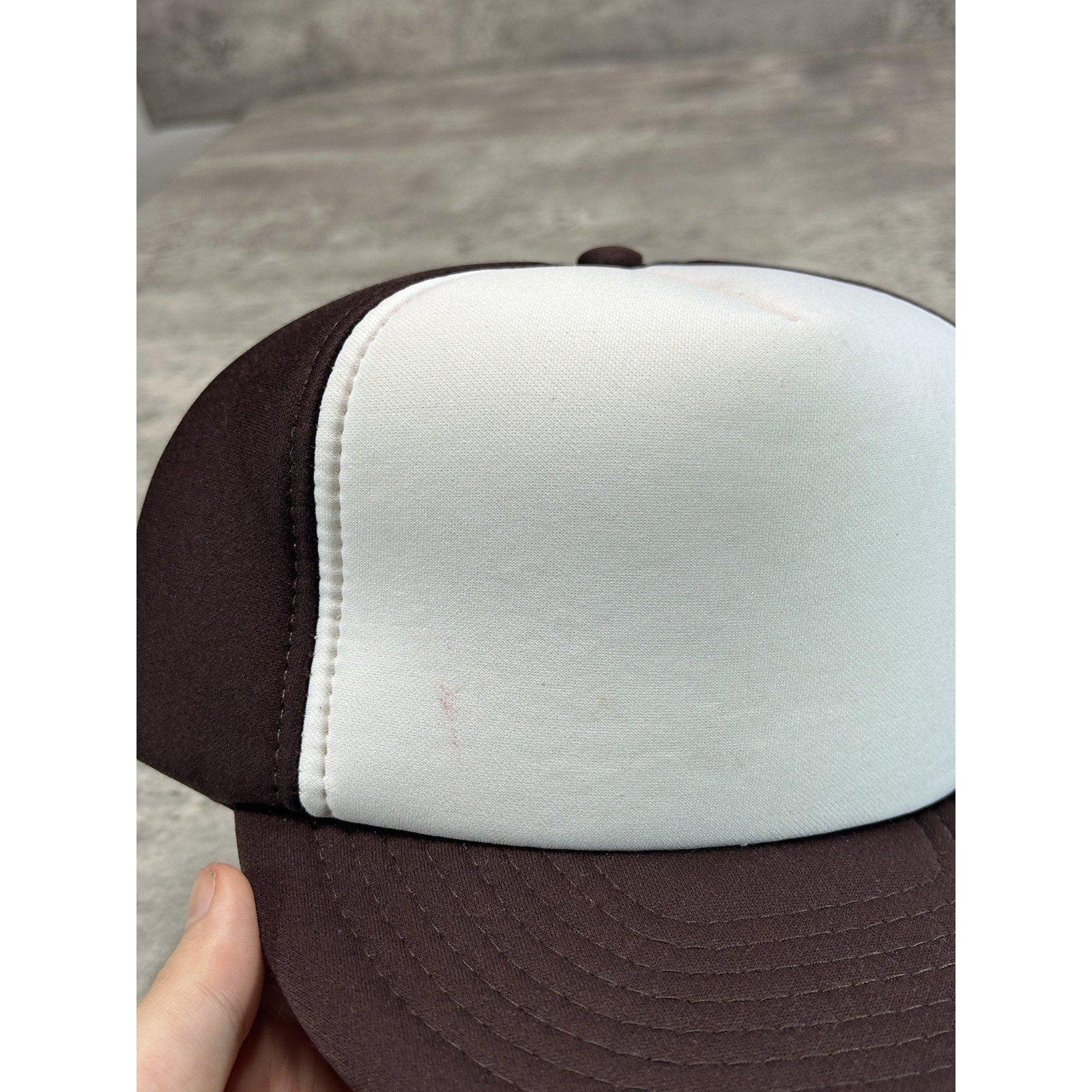 Vintage 80s/90s Classic Blank Foam Two Tone Snapback Hat OSFA White/Brown