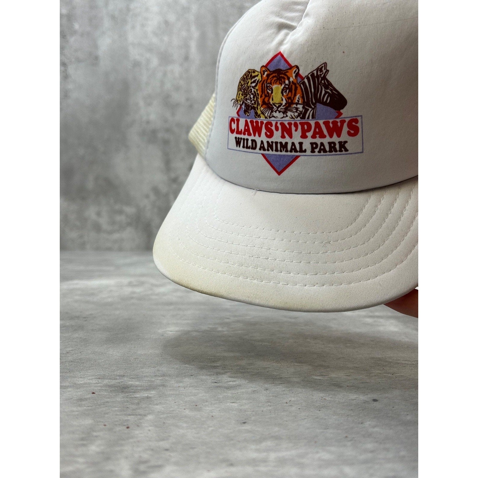 Vintage 80s Claws And Paws Wild Animal Park Graphic Trucker Snapback Hat OSFA