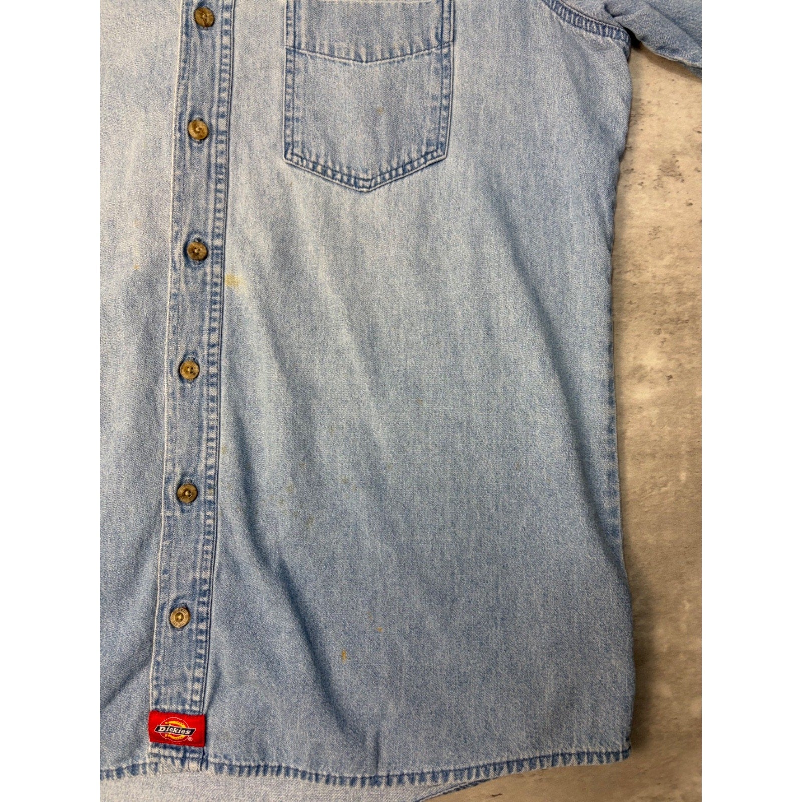 Vintage Dickies Light Wash Denim Single Pocket Button Up Shirt Size XLT