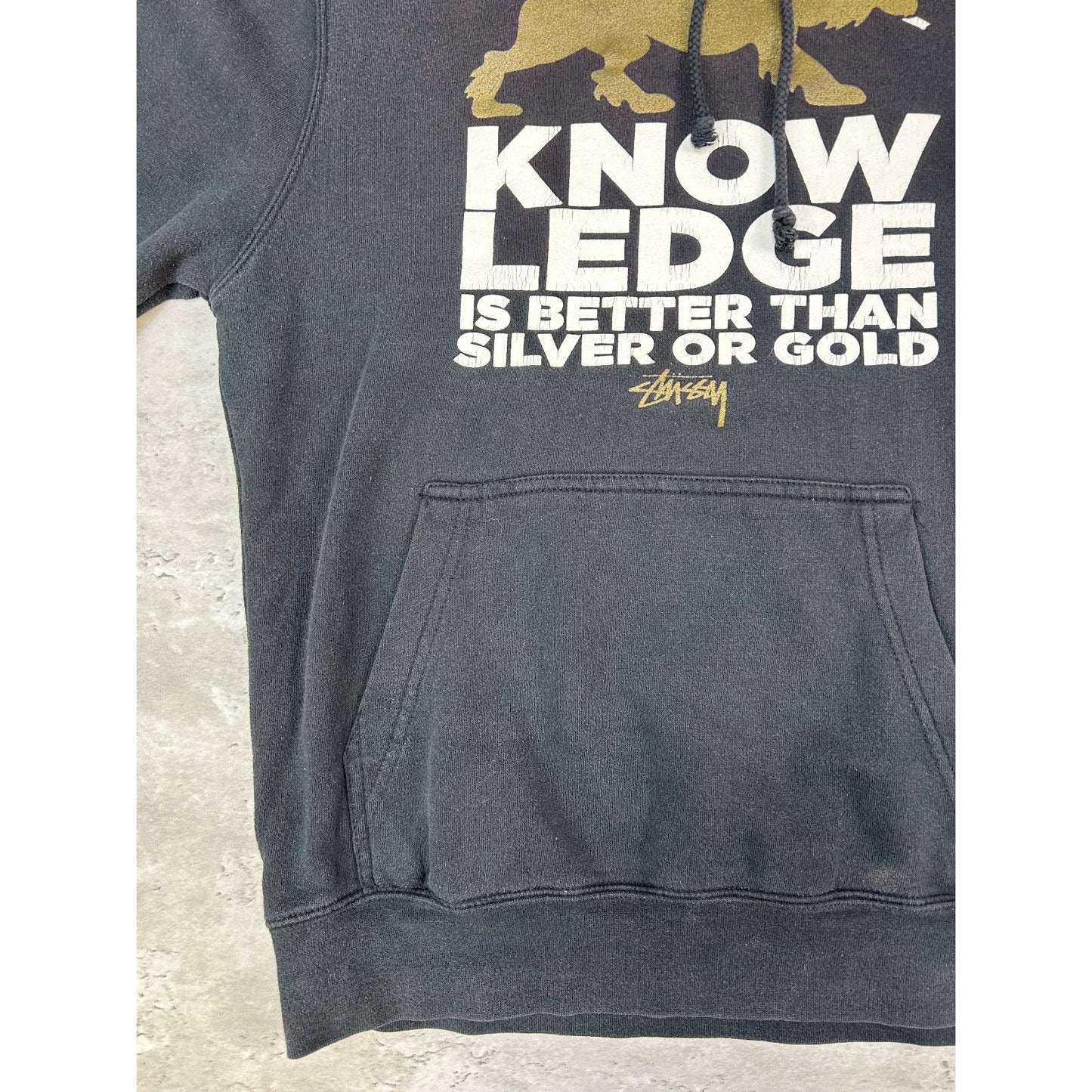 Vintage Stussy Knowledge Spellout Graphic Hooded Sweatshirt Size Small