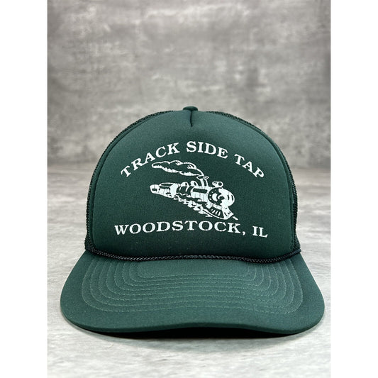 Vintage 1980s Trackside Tap Graphic Spellout Trucker Snapback Hat OSFA Green