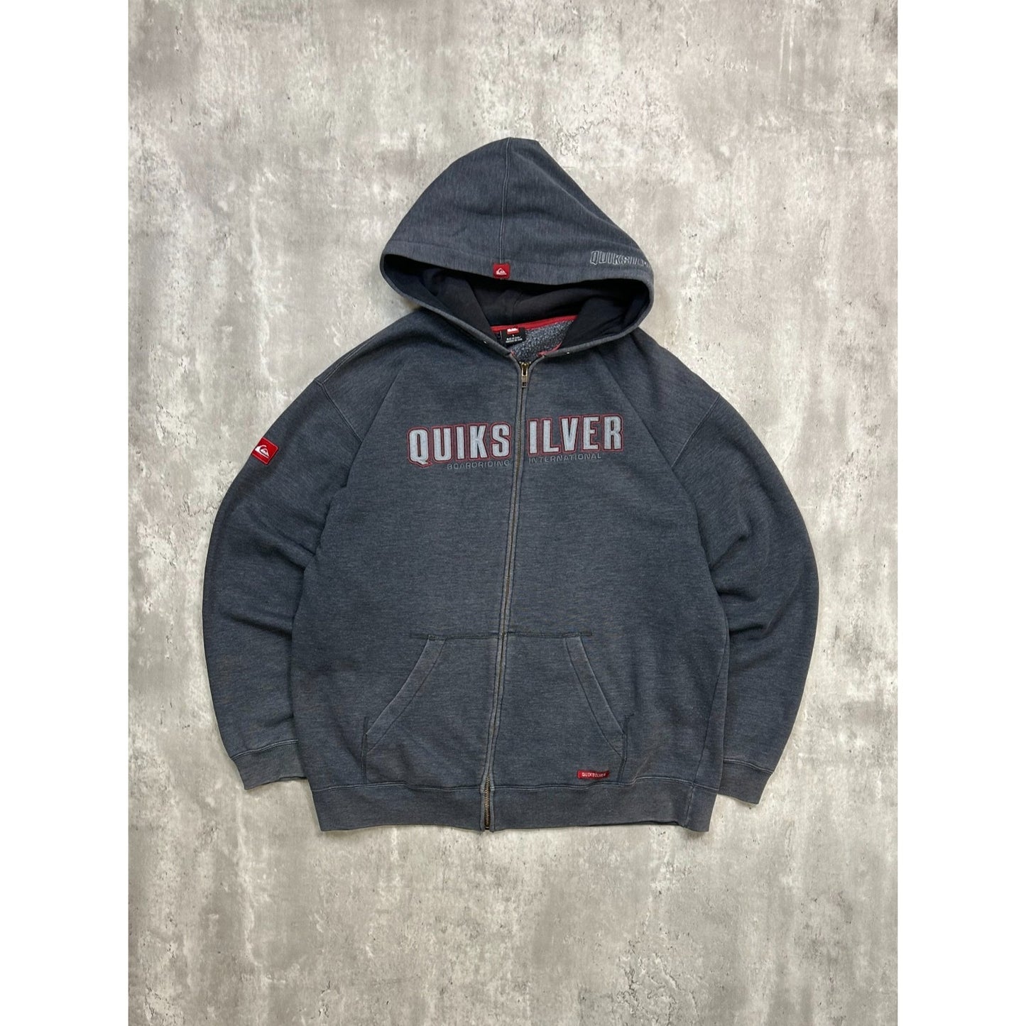 Vintage Quiksilver Embroidered Spellout Full Zip Hooded Sweatshirt Size Large