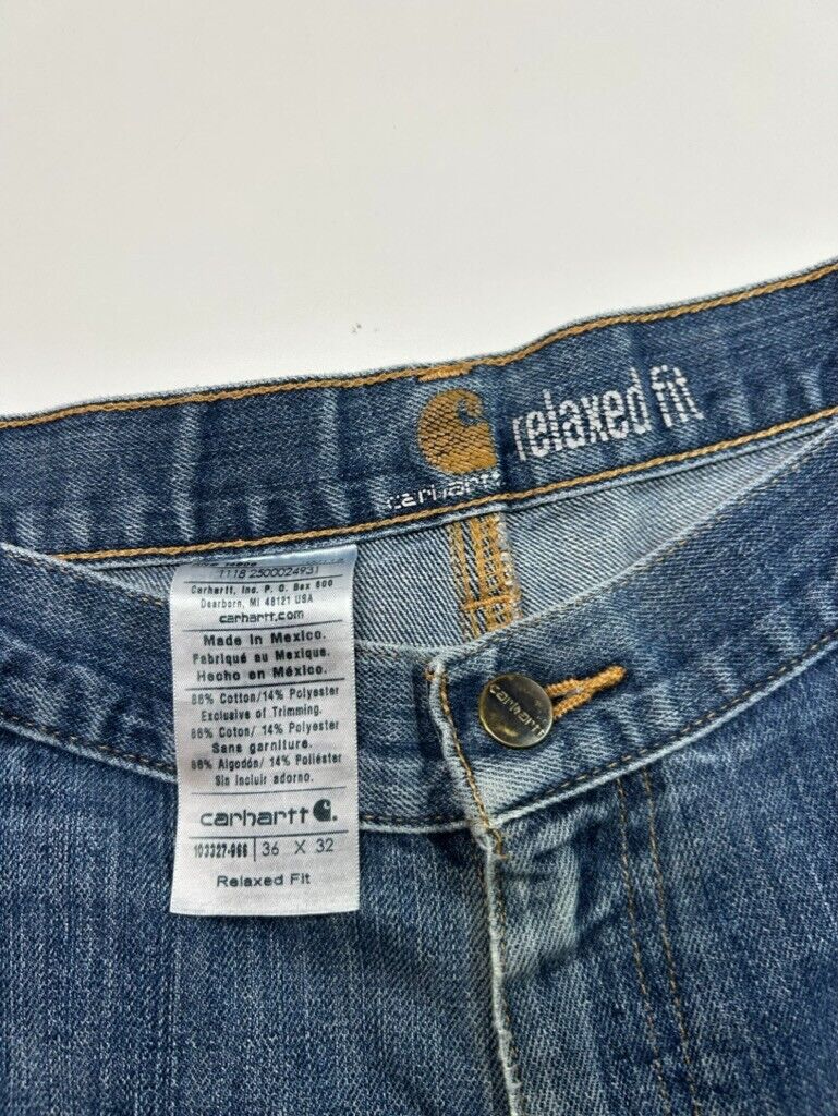 Carhartt Relaxed Fit Medium Wash Carpenter Workwear Denim Pants Size 36 Blue