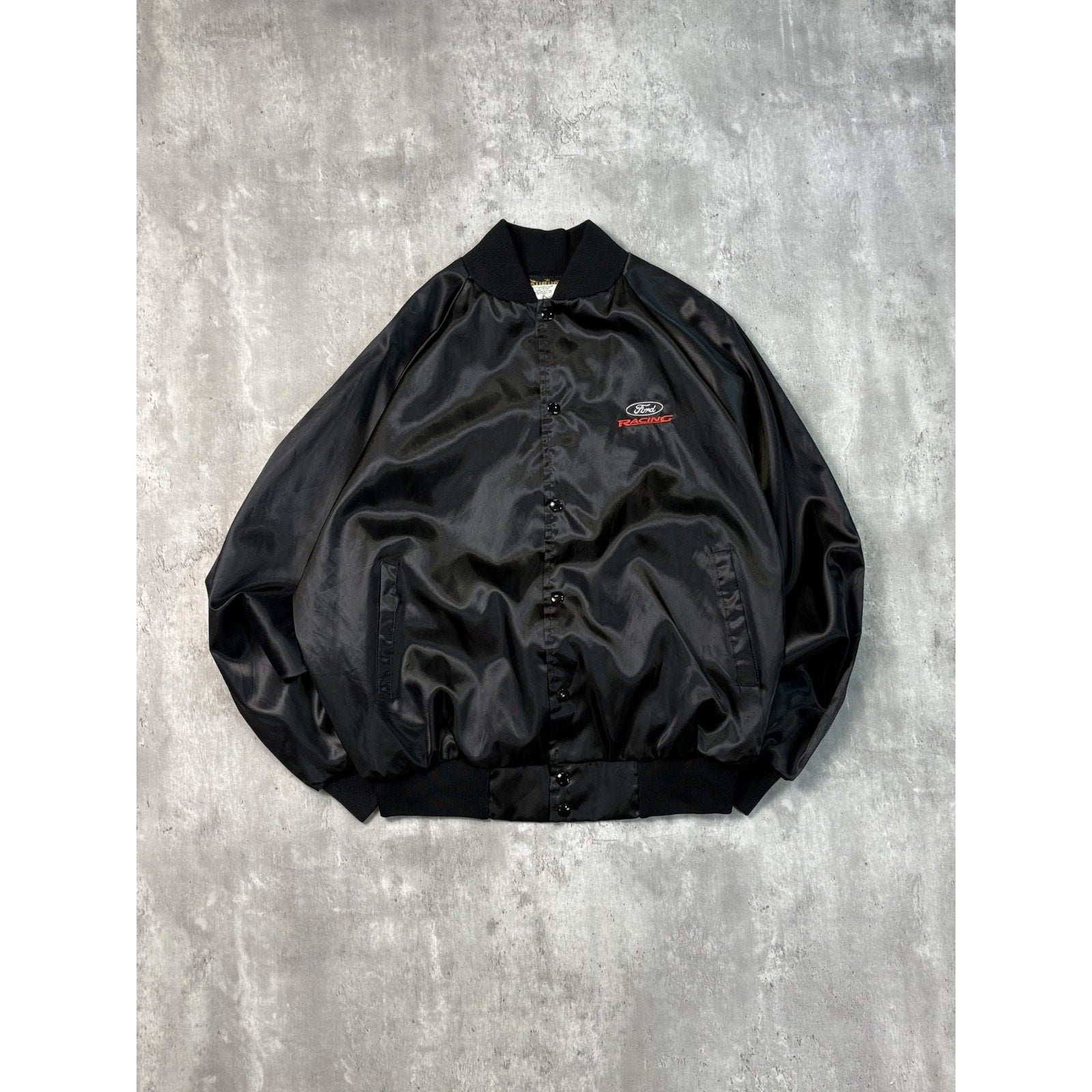 Vintage 80s/90s Ford Racing Embroidered Satin Bomber Jacket Size Large