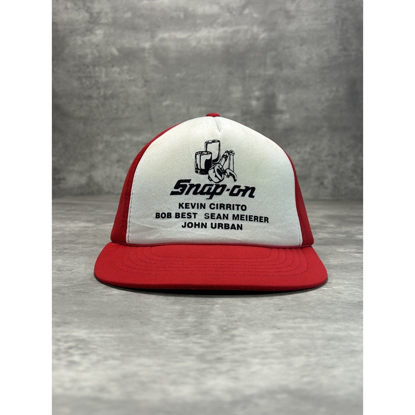 Vintage 90s Snap On Spellout Graphic Foam Two Tone Snapback Hat OSFA