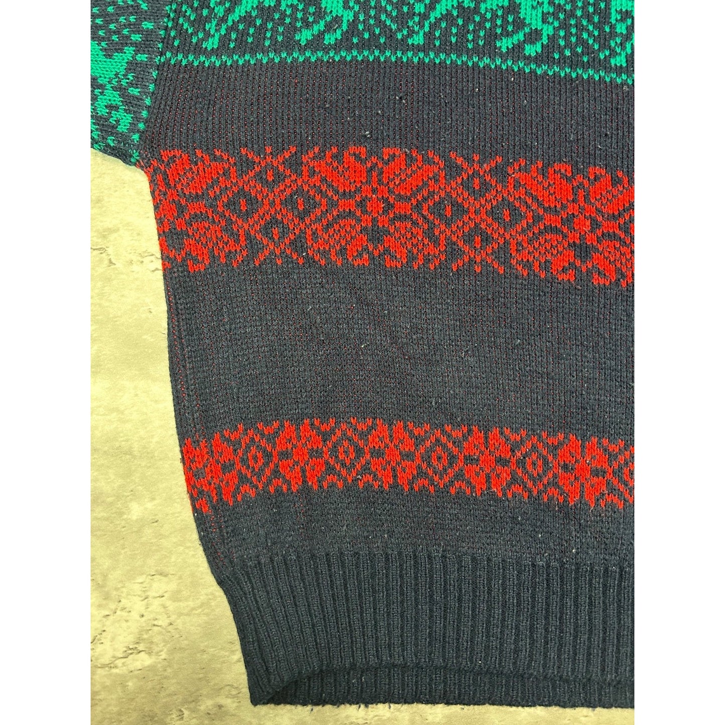 Vintage 90s Code Identification Abstract Striped Reindeer Knit Sweater Sz Large