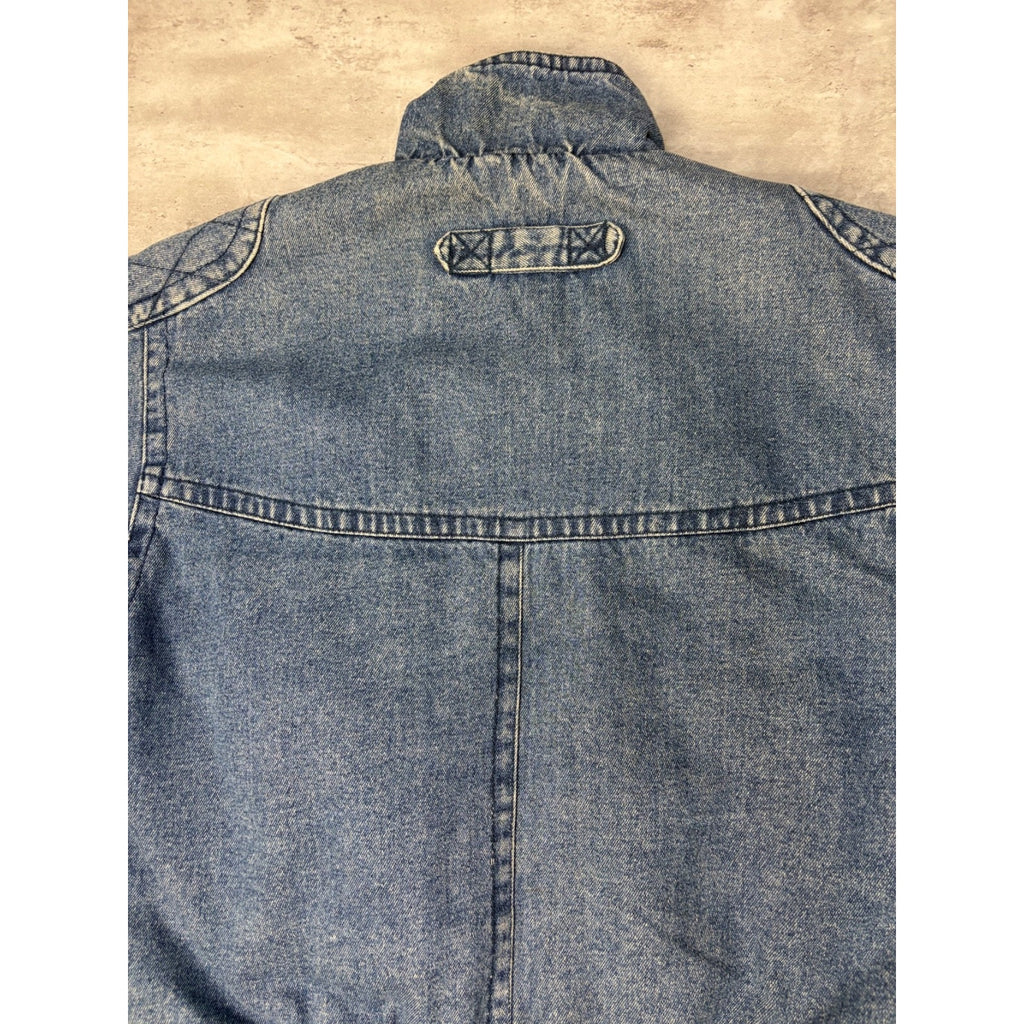 Vintage Todays News Medium Wash Denim Insulated Bomber Jacket Size Medium
