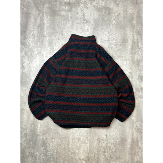 Vintage 90s Van Heusen Abstract Striped 3/4 Button Fleece Sweatshirt Size Large