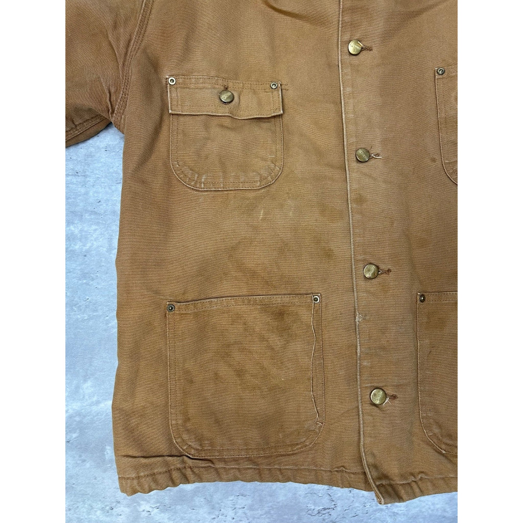 VTG 90s Carhartt Blanket Lined Canvas Workwear Chore Barn Coat Jacket Size Large