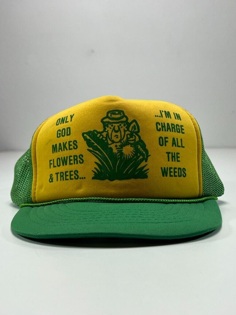 Vintage 80s God Makes Flowers & Trees Comedy Gardening Trucker Snapback Hat OSFA