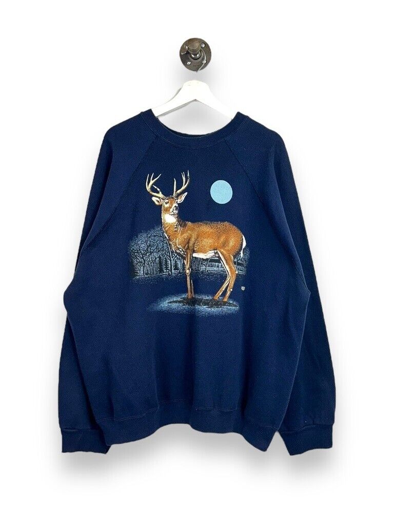 Vintage 1990 Deer Nature Graphic Crewneck Sweatshirt Size 3XL