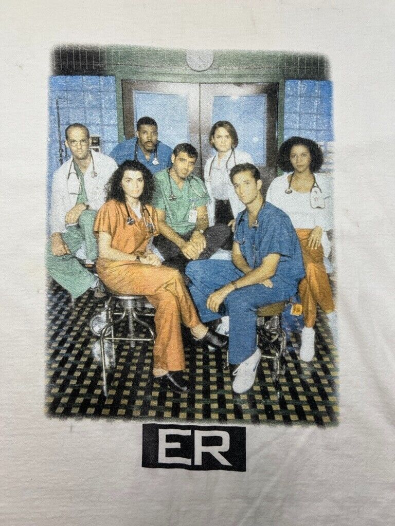 Vintage 1995 ER Warner Bros Tv Show Promo Graphic T-Shirt Size 2XL 90s White