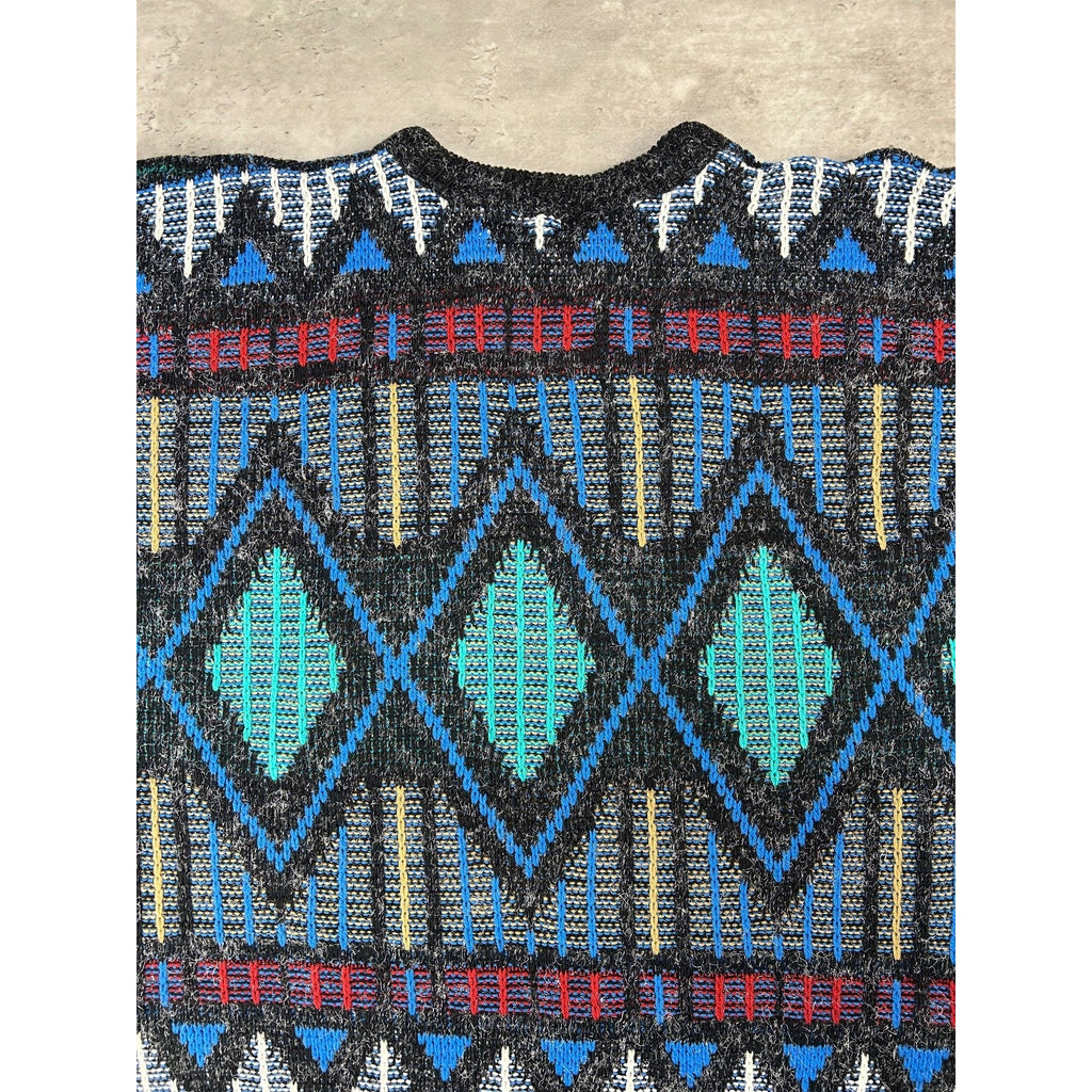 Vintage 80s/90s Scandia Geometric Stripe Print Pullover Knit Sweater Size Large