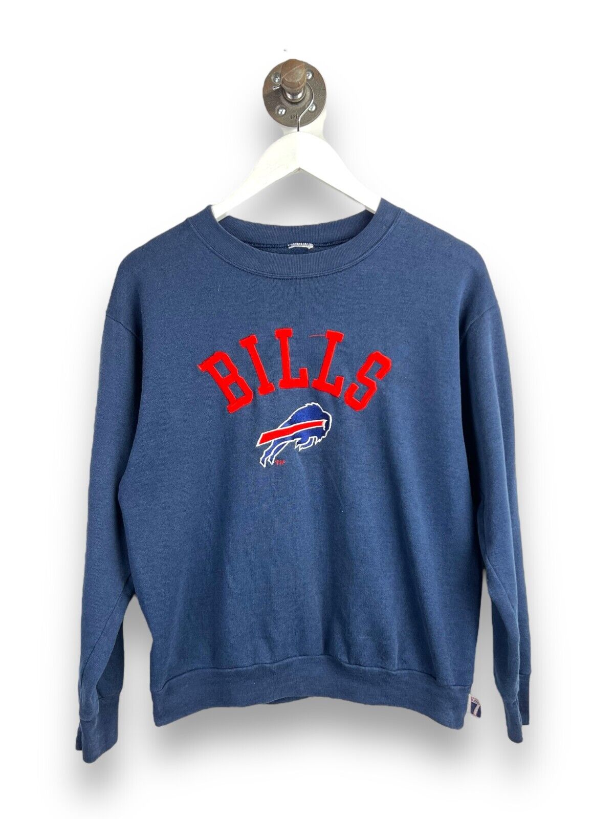 Vintage 90s Buffalo Bills NFL Embroidered Spellout Sweatshirt Size Small Blue