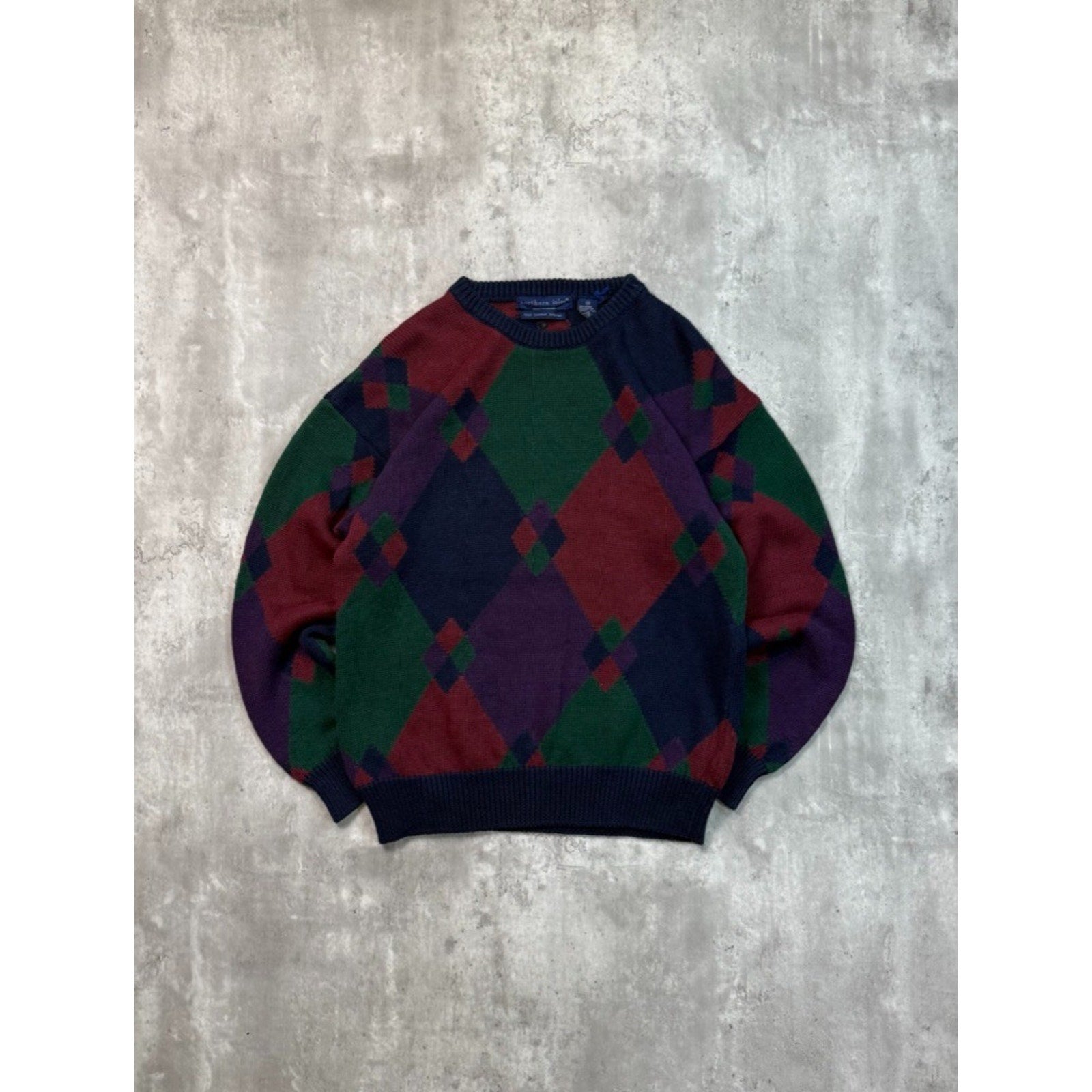 Vintage 90s Northern Isle Diamond Print Pullover Knit Sweater Size Medium