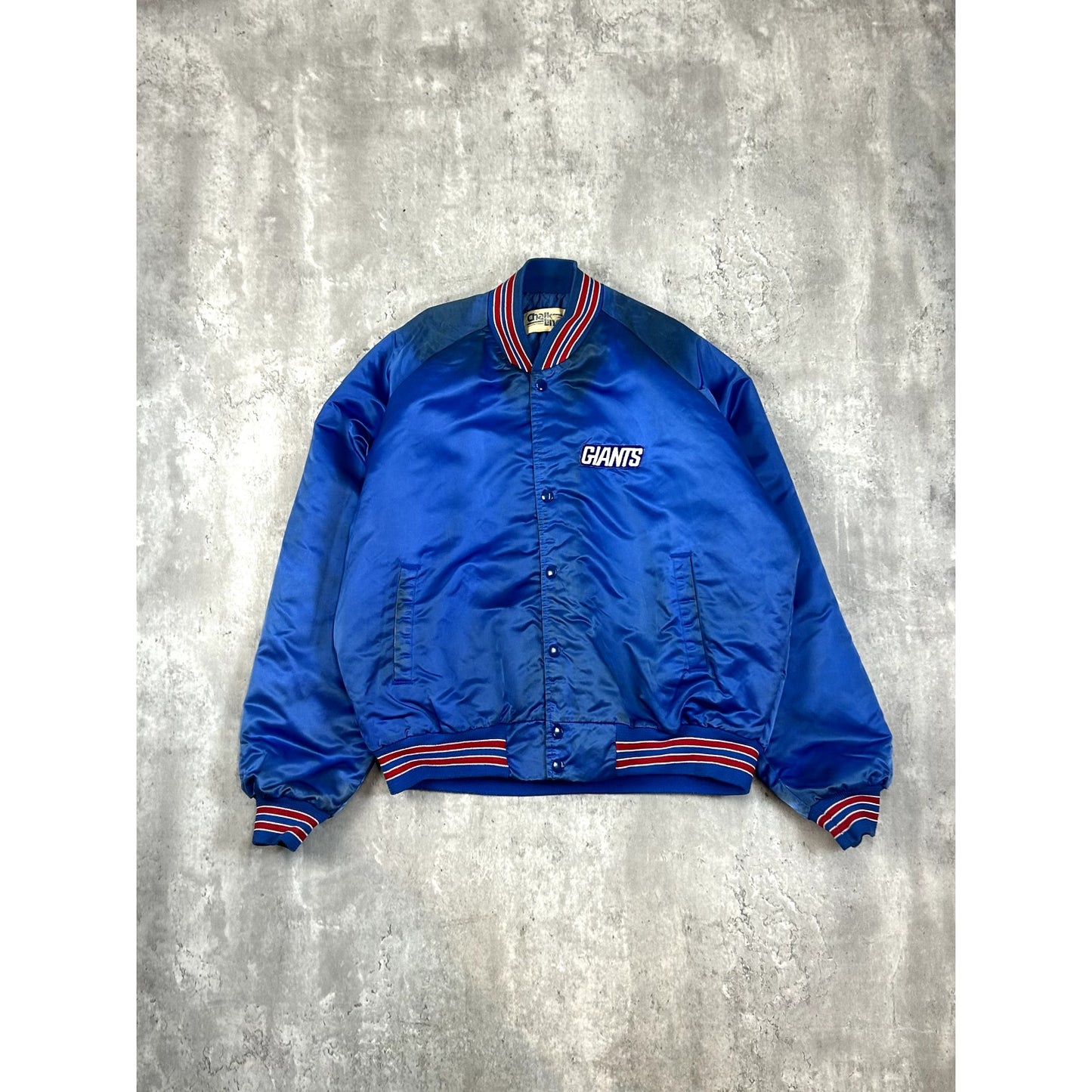 Vintage 80s New York Giants NFL Football Chalk Line Satin Bomber Jacket Size XL