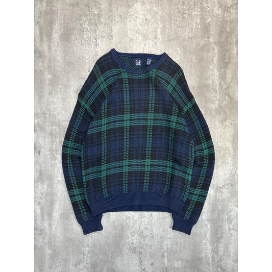 Vintage Gap Plaid Pattern Multicolour Knit Sweater Size Large